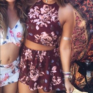 Maroon Floral Two Piece Set